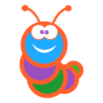 A colorful cartoon of a caterpillar with a smile.