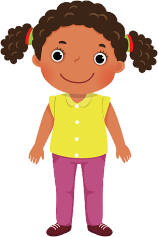 A cartoon of a girl with pigtails and yellow shirt.