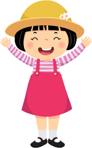 A cartoon of a girl with her arms up.